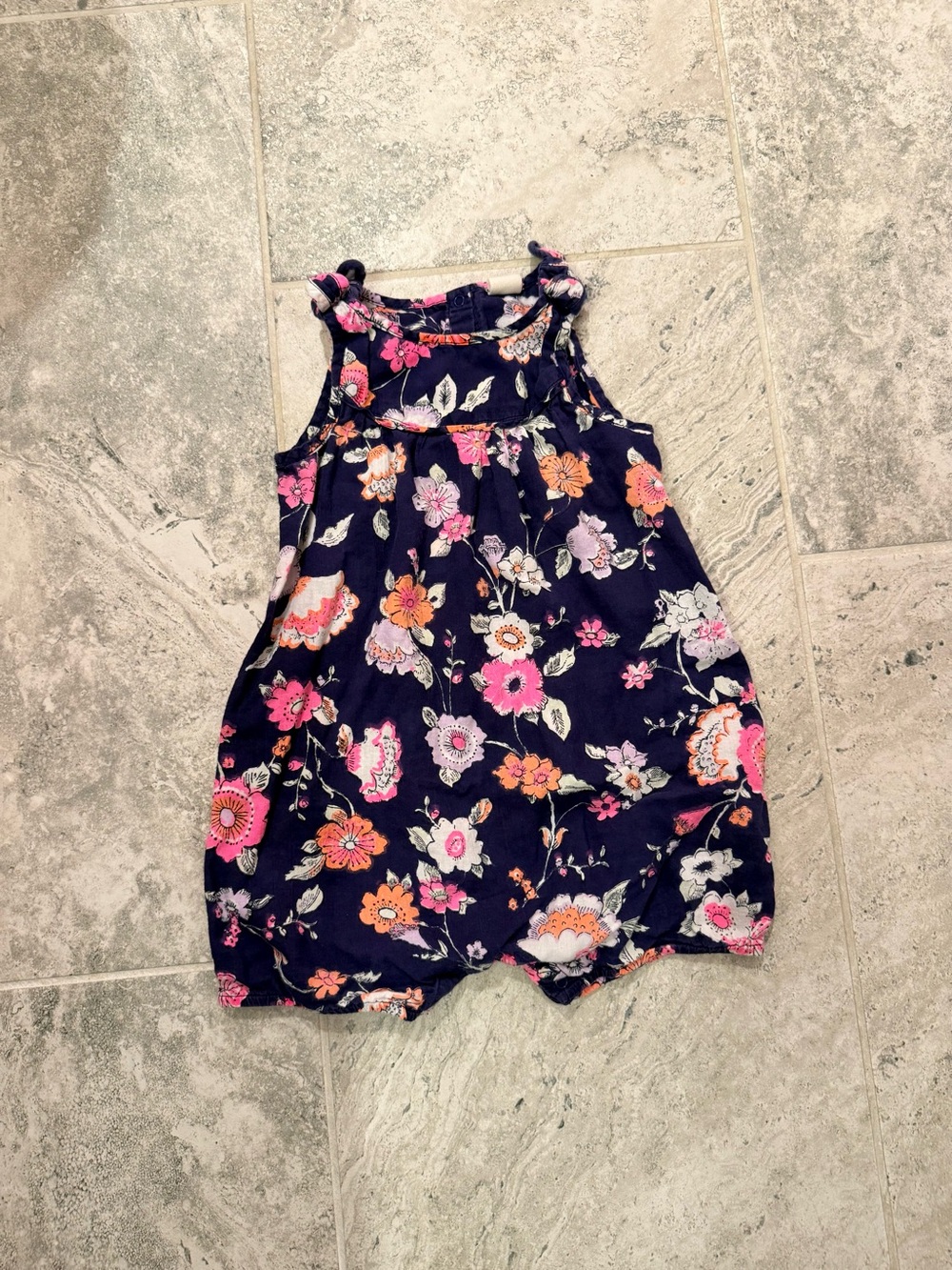 Tucker + Tate Navy Floral Romper with Pink & Orange Accents